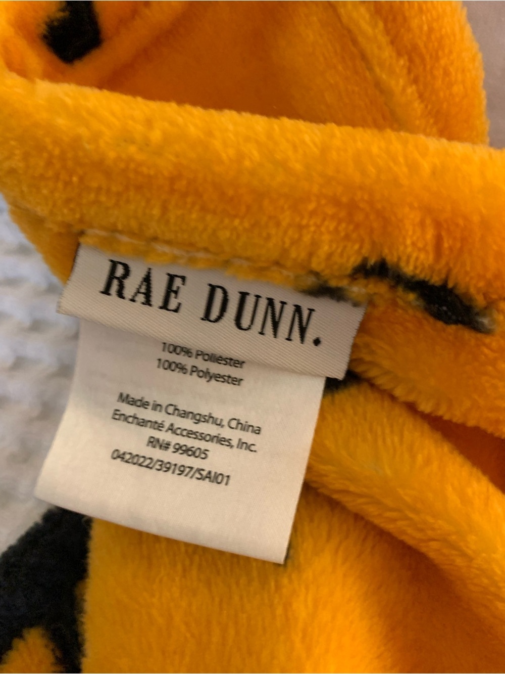 Rae Dunn Orange Plush Blanket with Black Cat Scaredy cat throw - Picture 2 of 3